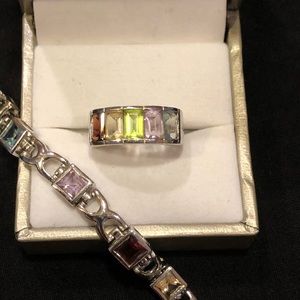 Sterling silver gemstone ring and bracelet set